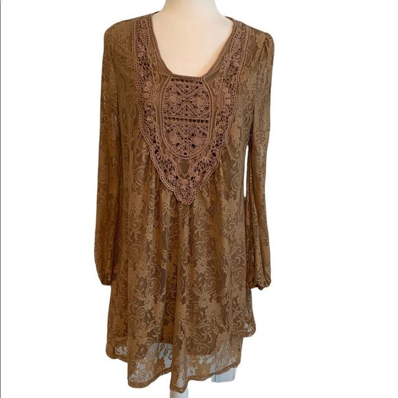 A'reve Tan Lace Overlay Swing Dress - Picture 2 of 9